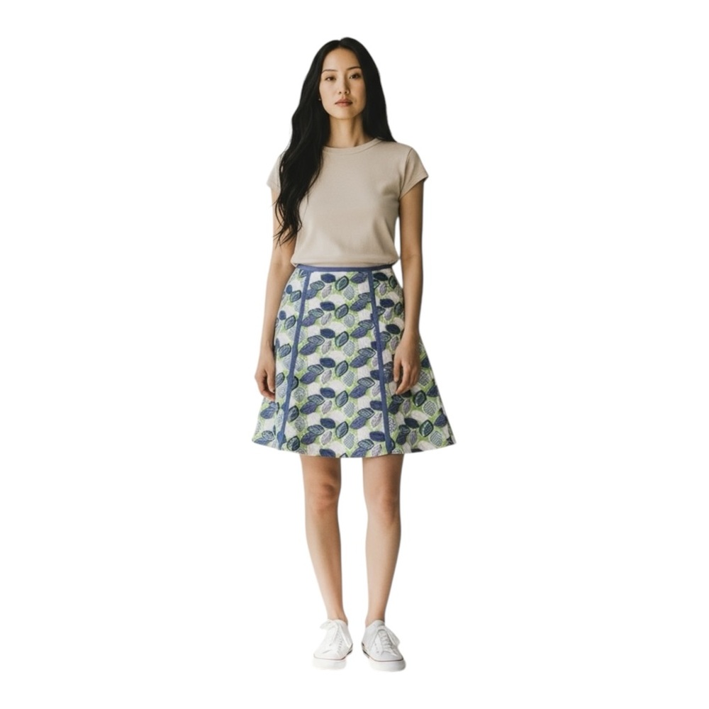 Boden Leaf Print A-Line Twee Skirt